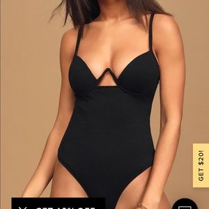 LuLus Black Ribbed Body Suit